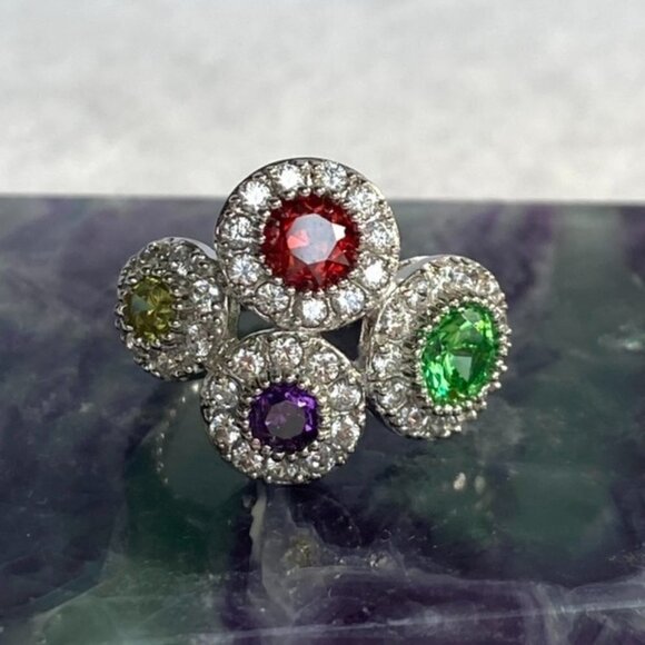 Sterling Silver 925 Joseph Esposito Multicolor CZ Circle Ring Sz 6 Modernist - Picture 4 of 16